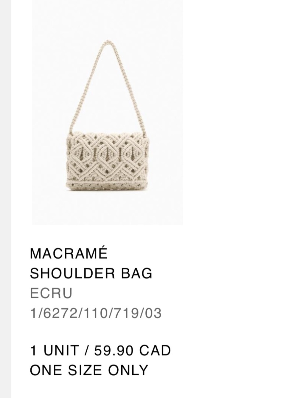 NWT Zara Cream Macramé Shoulder purse - Picture 6 of 7